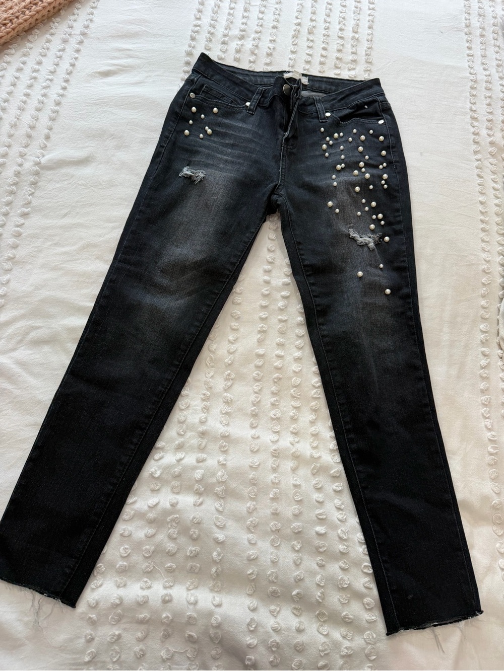 easel Black Skinny Jeans with Pearl Accents